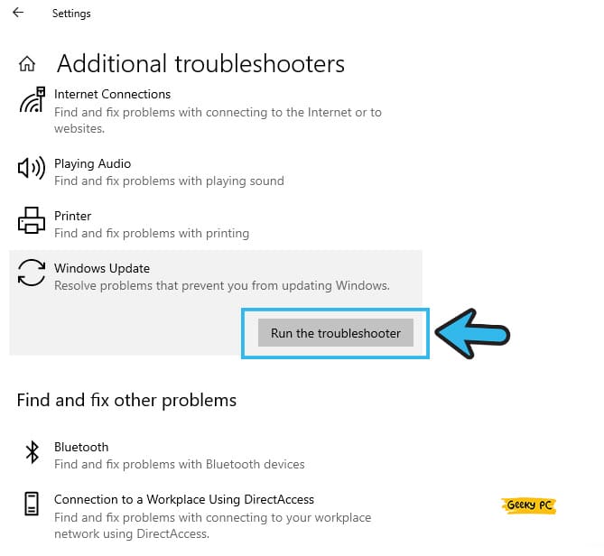 Run Additional Troubleshooter Windows Update