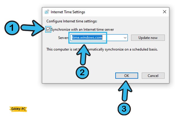 Synchronize with an internet time server of windows time
