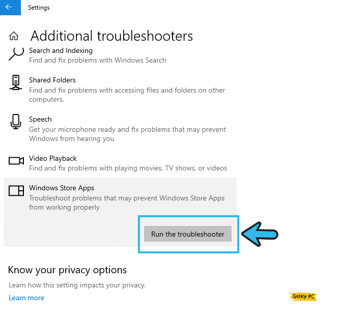 run Troubleshooter of windows store apps