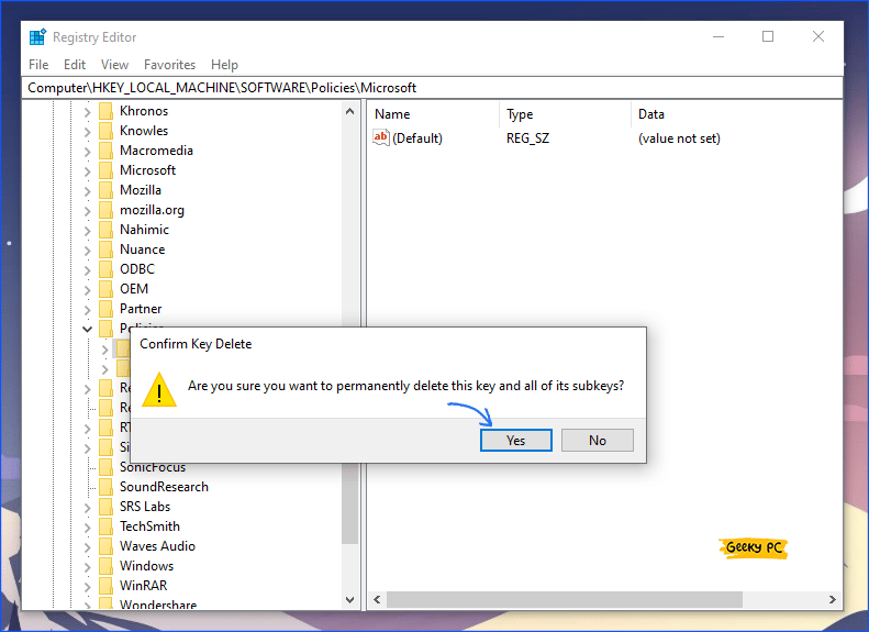 Confirm Delete Microsoft Sub Key