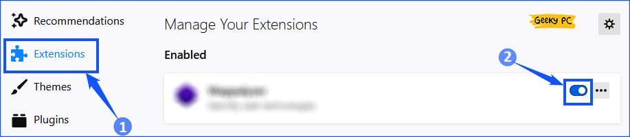 Firefox Browser extensions disable