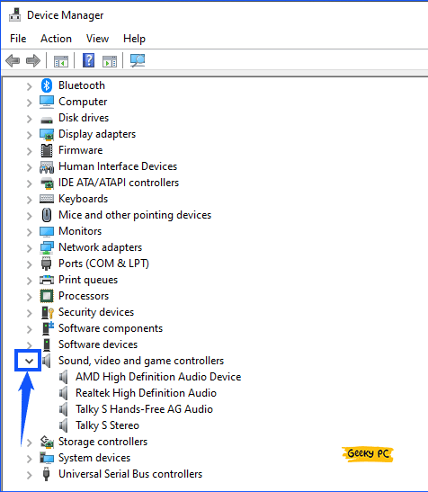 Sound, video and games controllers under Device Manager