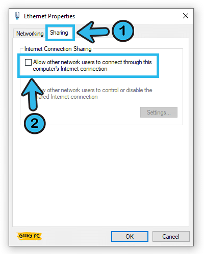 Allow other network users to connect through this computer’s Internet con