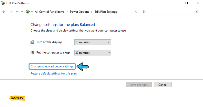Change advanced power settings under power options