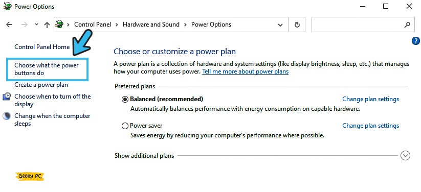 Choose what the power buttons do under power options