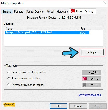 Mouse Properties Device Settings