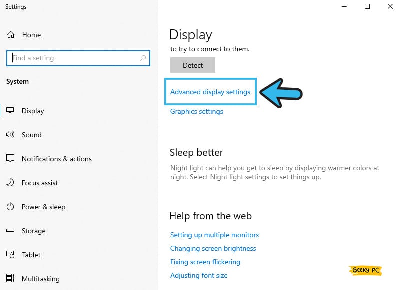 Windows Advanced display settings