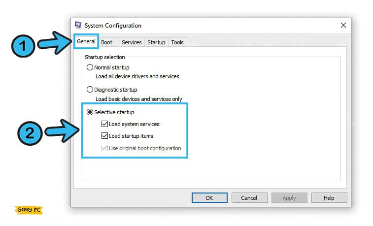 system configuration Load Startup items