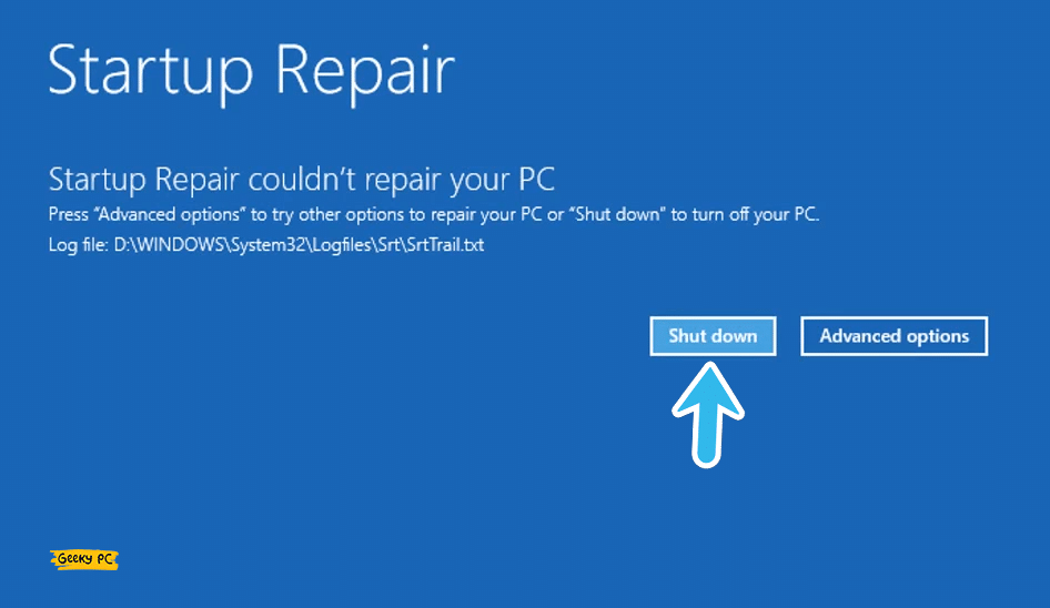 windows Startup repair restart button